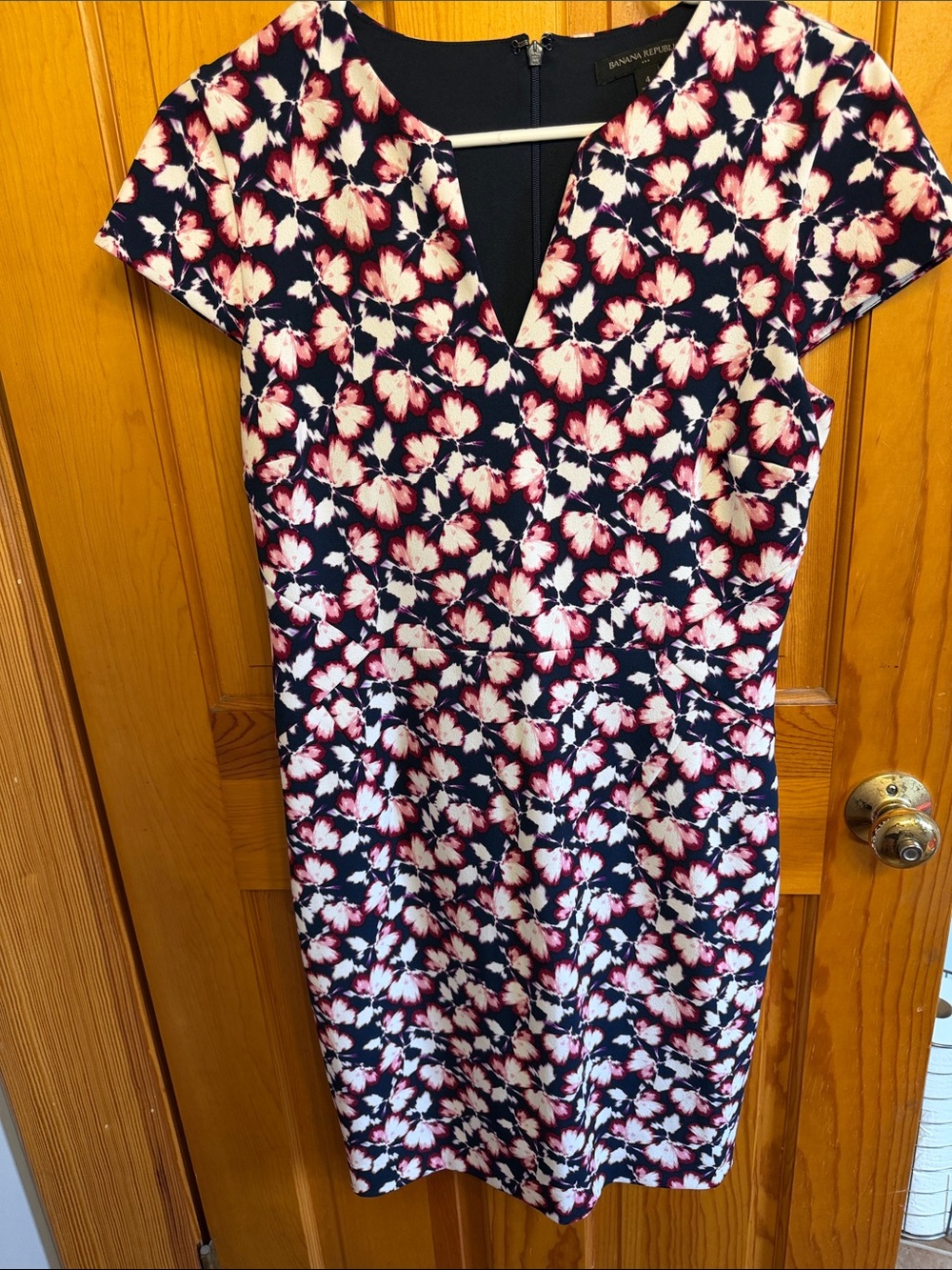 Banana Republic Navy Midi Dress with Pink and White Floral Print